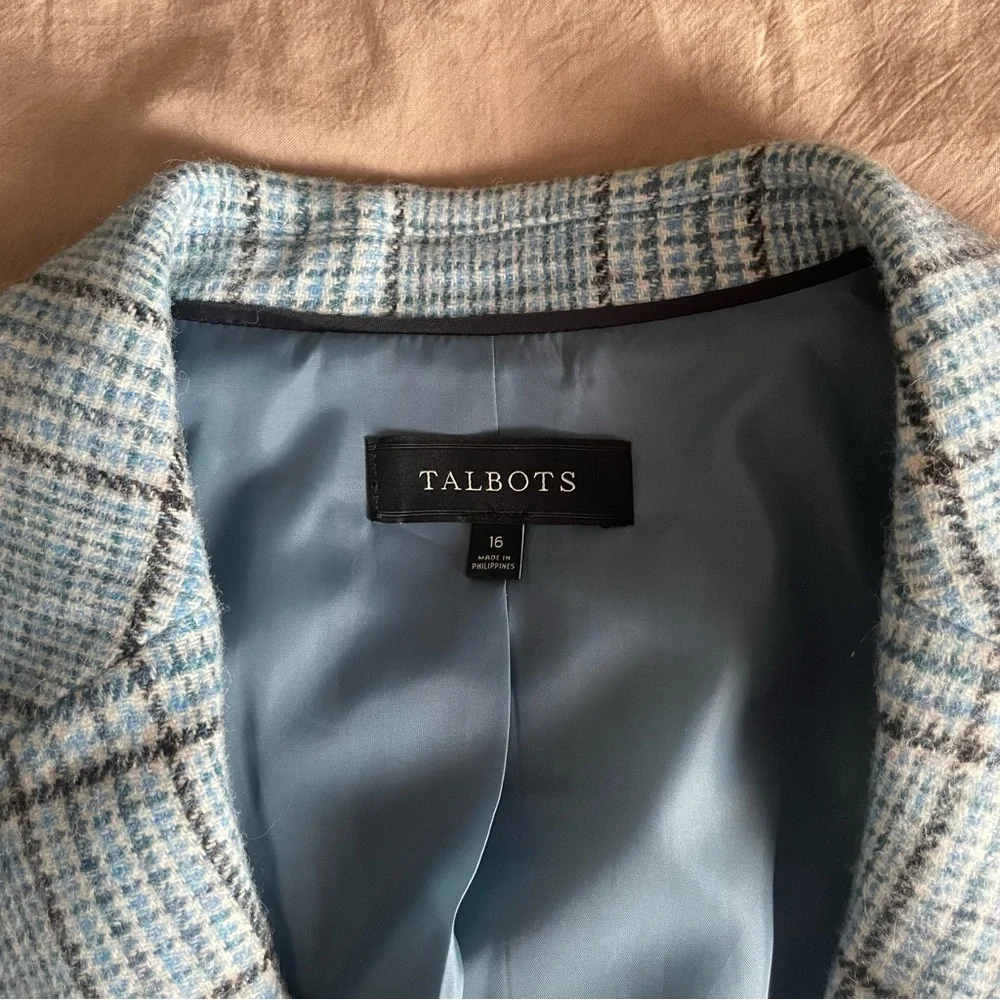 Talbots Wool Blend Shetland Classic Timeless Blue Plaid Pattern Blazer Size 16 - Picture 8 of 11